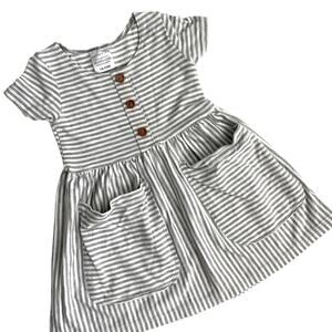 Haven Kids Striped Pocket Meadow Dress - Gray White - 18-24M